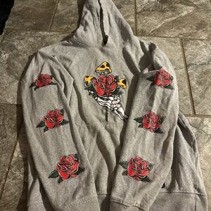 Gray Hoodie with Red Rose Graphics